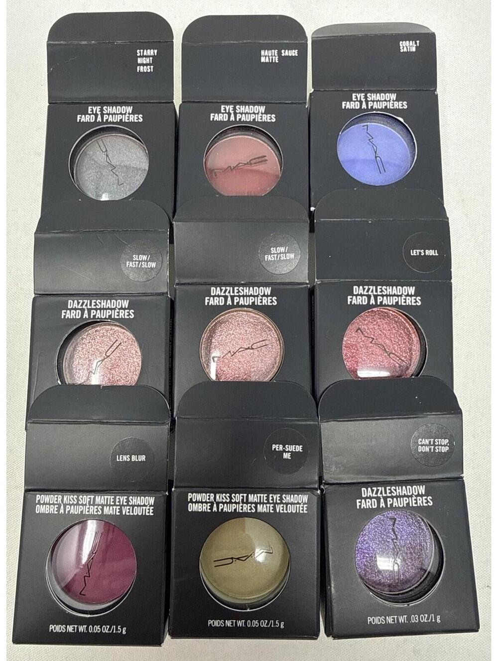 9x Assorted MAC  Single Eye Shadows .05 Oz/1.5 G.each ( New / Tried On) CJ#103